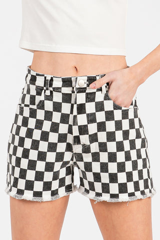 B & W Check denim shorts