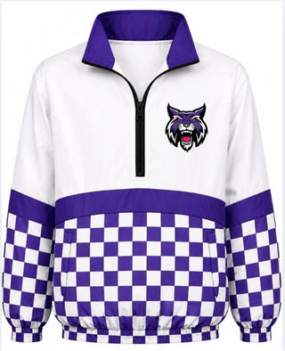 Hallsville On the Go Pullover- Checkered with Bobcat face logo