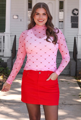 Keigan Mesh Top- Pink Heartlines