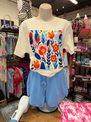 Bright blooms PPTX screen printed graphic tee