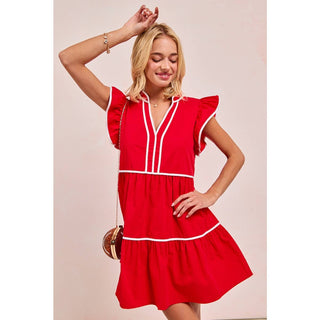Gameday Ruffled Dress, Red