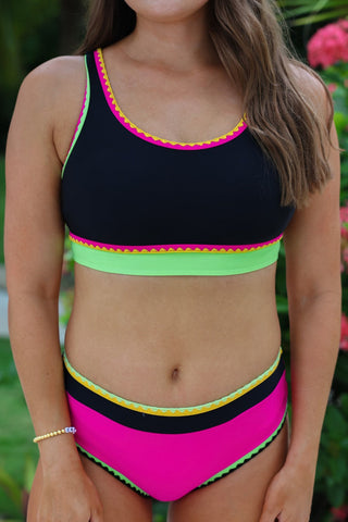 PREORDER- Set For Vacay Two Piece Swimsuit- Black/Neon