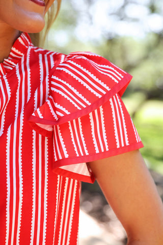 PREORDER- Layla Striped Flutter Sleeve Blouse- Red