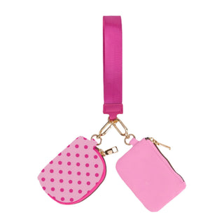 PREORDER--Double Pouch Wristlet- Pink Polka Dot