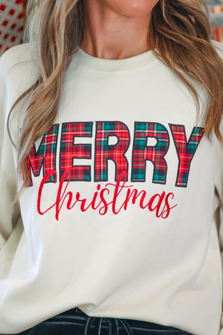 PREORDER- Merry Christmas Plaid Patch Pullover