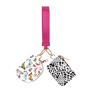 PREORDER--Double Pouch Wristlet- Butterfly/Seeing Spots