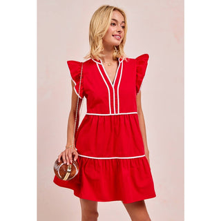 Gameday Ruffled Dress, Red