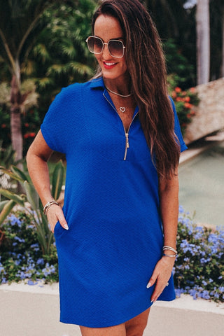 PREORDER- Ezra Textured Zipper Dress- Royal Blue