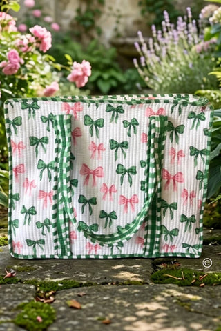 Pink & Green bow Quilted Tote