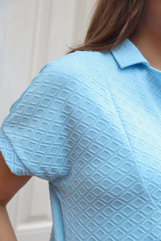 Ezra Textured Zipper Dress- Light Blue