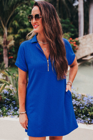 PREORDER- Ezra Textured Zipper Dress- Royal Blue