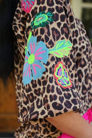 PREORDER- Donna Embroidered Top- Leopard