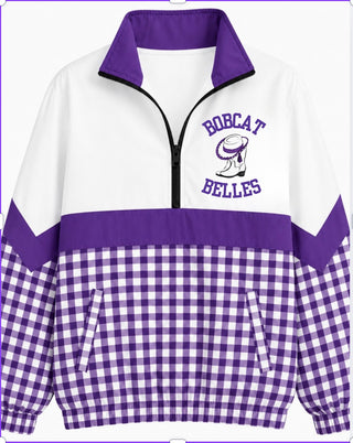 Hallsville Bobcat Belle On the Go Pullover- Purple Gingham