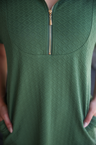 Ezra Textured Zipper Dress- Olive