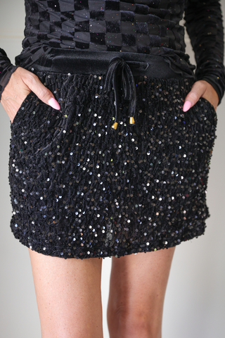 Velvet Hour Sequin Skort- Black