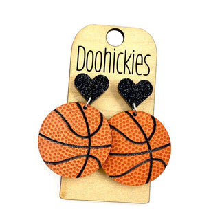2" Custom I Heart Basketball Dangles - Sports Earrings: Purple