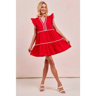 Gameday Ruffled Dress, Red