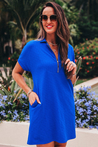 PREORDER- Ezra Textured Zipper Dress- Royal Blue