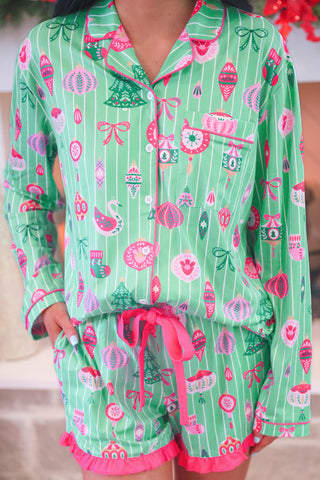 PREORDER- Decked in Ornaments Ruffle Pajama Set