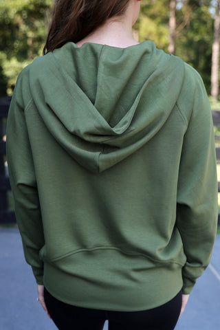Kayla Luxe Hooded Quarter Zip Pullover- Olive