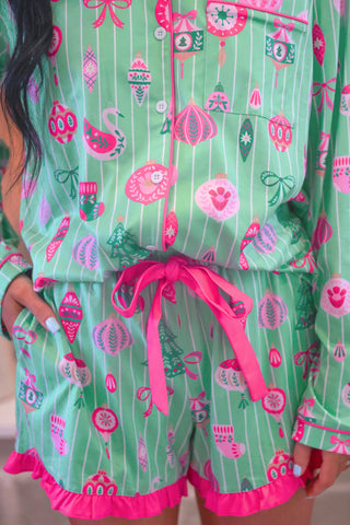 PREORDER- Decked in Ornaments Ruffle Pajama Set