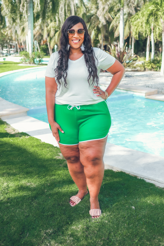 Green And White Drawstring Everyday Shorts - Jess Lea Wholesale