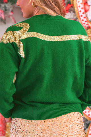 PREORDER- Sequin Bow Knit Sweater- Green/Gold