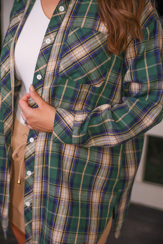 Lola Flannel Tunic Top- Green