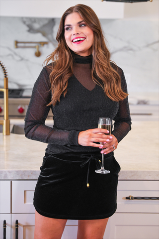 Keigan Mesh Top- Black Glitter