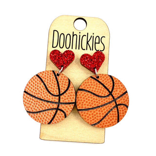 2" Custom I Heart Basketball Dangles - Sports Earrings: Purple