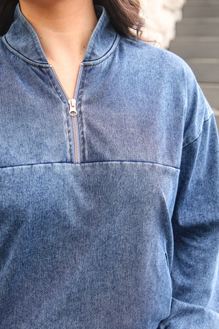 PREORDER- Refined Denim Quarter Zip Pullover