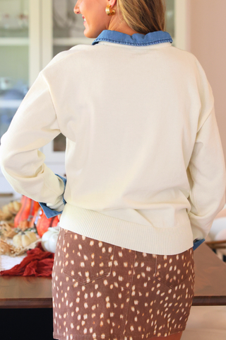 PREORDER- Denim Trim Knit Sweater- Cream