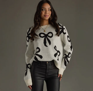 Cream & black Bow Sweater
