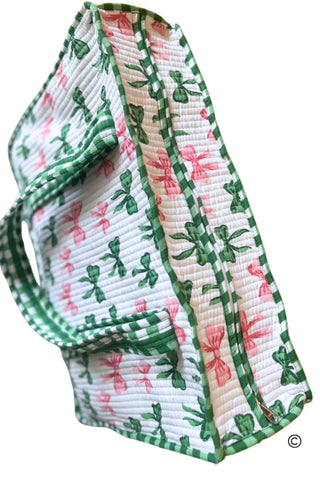 Pink & Green bow Quilted Tote