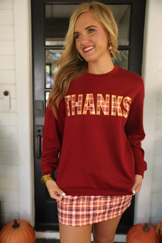 Thanks Plaid Patch Pullover