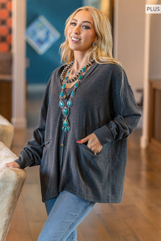 PLUS SIZE Two-Tone Charm Cardigan: Jewel Green