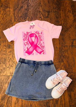 In October We Wear Pink Breast Cancer Awareness Graphic Tee, Blossom Pink