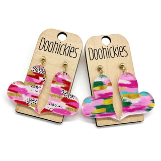 Bright Strokes Lil' Swoopy Hearts Collection - Valentines Earrings: Pink Dalmatian