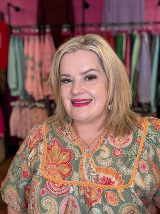 Mix Paisley Print Blouse with Puff Sleeves