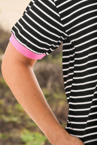 Retro Stripe Tee- Black and Pink