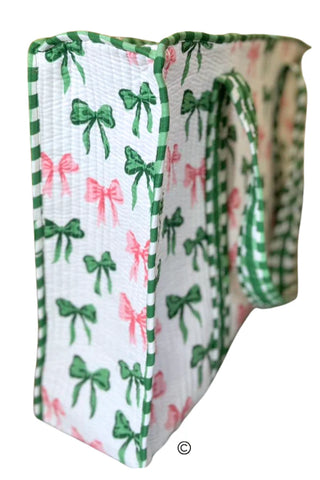 Pink & Green bow Quilted Tote