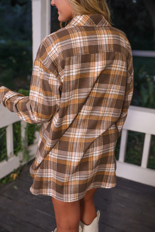 Lola Flannel Tunic Top- Brown