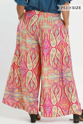 Umgee Plus Size Patterned Skirt Pants, Pink Mix