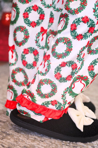 PREORDER- Ribbon Wreath Ruffle Pajama Set