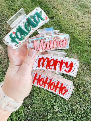 4" Christmas claw hair clip