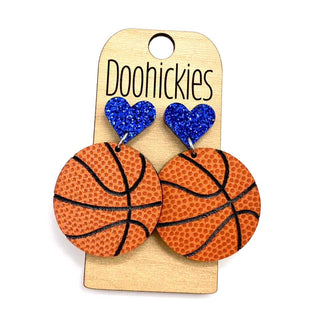 2" Custom I Heart Basketball Dangles - Sports Earrings: Purple