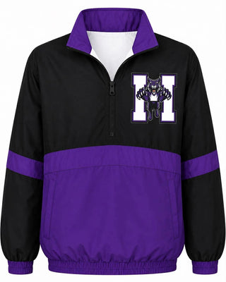 Hallsville On the Go Pullover- Solid black & purple with H & Bobcat face logo