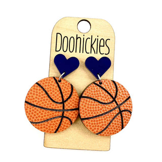 2" Custom I Heart Basketball Dangles - Sports Earrings: Purple