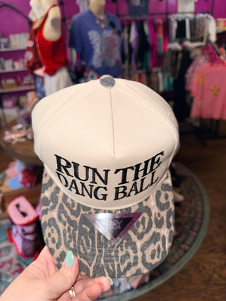 Run the Dang Ball Embroidered Hat, Leopard Brim