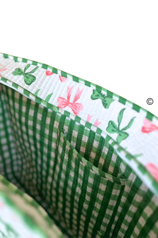 Pink & Green bow Quilted Tote